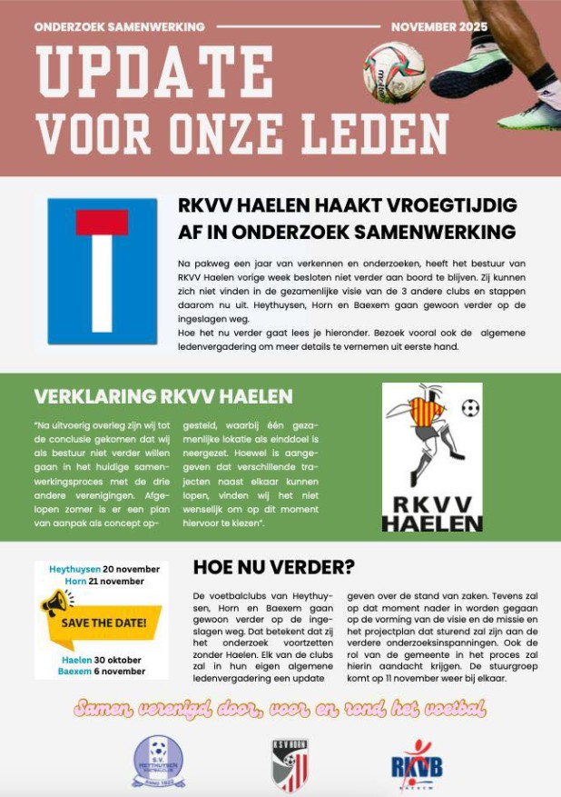 RKVV Haelen haakt vroegtijdig af in onderzoek samenwerking